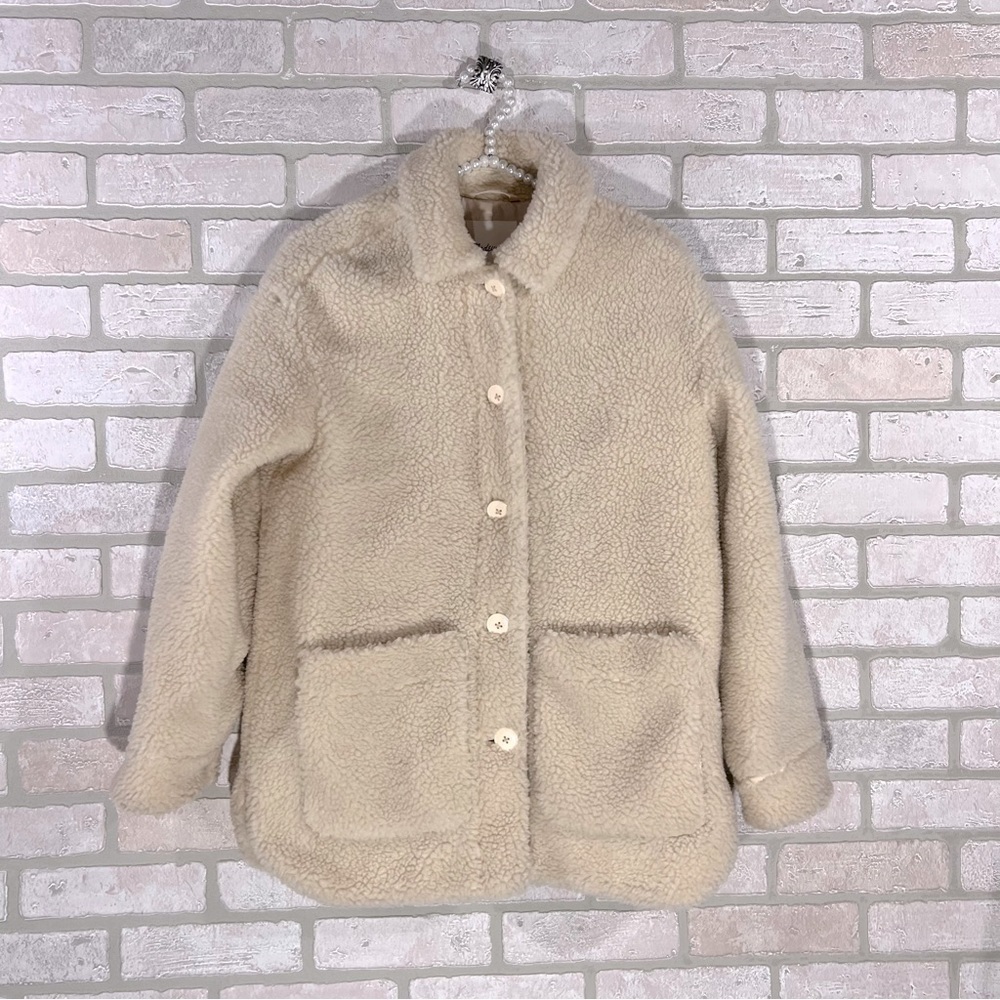 Madewell Sherpa Walton Shirt Jacket in Cream Size XS - Picture 7 of 13
